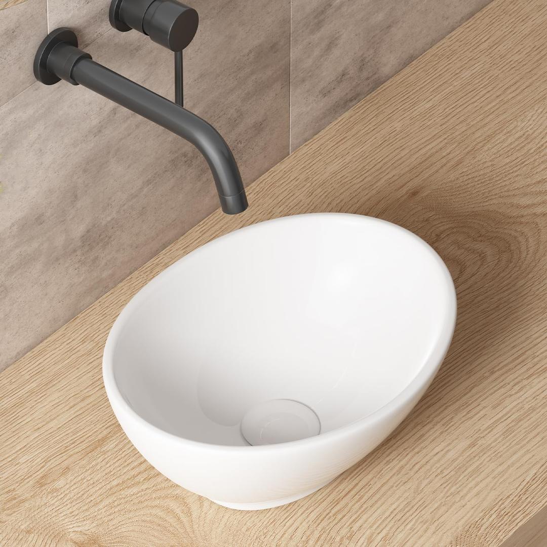 Small Bathroom Sink Above Counter, OCEALAGOON 13x10 Mini Oval Vessel Sink, Porcelain Ceramic Bowl Sinks for Bathrooms, Tiny White Bathroom Sinks for RV Powder Room Camper