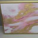 Pink Abstract Canvas Wall Art For Living Room, Large Gold Abstract Painting Water Flow Shape For Bedroom, Framed Modern Wall Pictures for Home Decor Ready to Hang 28x60 inches