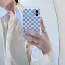 Cold Gray Checkered Print Phone Case Compatible with iPhone 13 Pro 6.1 inch Chessboard Soft Slim Thin ins Frame Design Girls Women Stylish IMD Protective Back Cover Casing(Grey Chessboard)