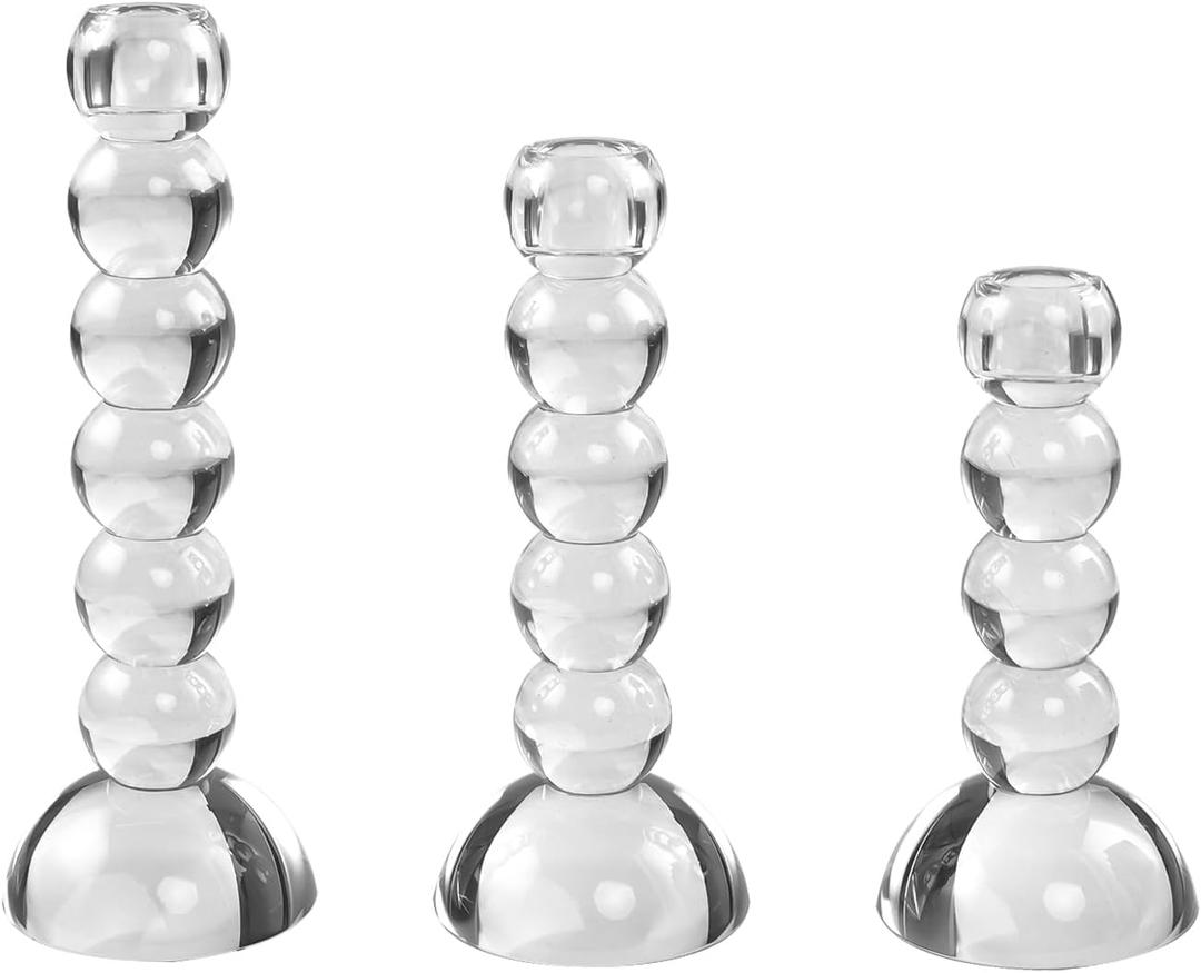 3-Piece Set of Crystal Candlestick,Crystal Candlestick Holder and Conical Candle,Innovative Design,Table Centerpiece Wedding Home Decor