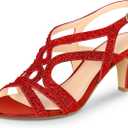 PIZZ ANNU Women's Amelia Heels Sandals Sparkle Crystal Open Toe Slingback High Heel Sandals Dress Pumps Shoes for Party Wedding (8.5, Red)