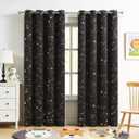 Black Full Blackout Window Curtain Stellar Metallic Noise Reducing Panels 84 Inches Long Grommet Top for Kids,Thermal Insulation Window Treatment for Boy Girl Bedroom Living Room,52Wx84Lx2