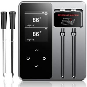 AYMDKI Wireless Meat Thermometer with App Control, 600FT Bluetooth Range, 2 Probes & 6 Sensors, 0.5S Instant Read, LCD Display, IP67 Waterproof Real-Time Monitoring & Smart Alerts for BBQ, Grill, Oven