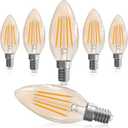 LED Candelabra Light Bulbs, 40 watt Equivalent Chandelier Bulbs, E12 LED Bulb Dimmable, 2200K Amber Warm, B10 Candle Light Bulb, 90+CRI, 400LM, Amber Glass Finish, 6 Pack