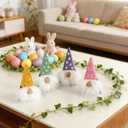 2 x DAZONGE Easter Decorations, Easter Gnome Decor, 4PCS Wooden Spring Gnomes with Faux Fur Beards, Cute Gnome Figurines for Tiered Tray Mantel Shelf Table