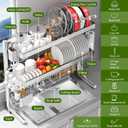 Over The Sink Dish Drainer Drying Rack 3 Tier, Full Stainless Steel Dish Drying Rack Adjustable Length 20.9''-37.4'', Kitchen Sink Shelf, Organized Space-Saving Dish Rack with Pots and Pans Rack