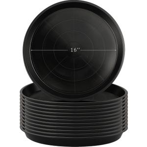Eccliy 12 Pcs Plastic Plant Saucers Round Plant Tray Large Flower Pot Heavy Duty Planter Water Trays Thick Planter Drip Saucers for Indoors and Outdoors(16 Inch,Black)