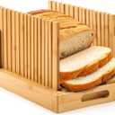 Bread Slicer for Homemade Bread, Bamboo Bread Slicing Guide Adjustable Width, Foldable and Compact Cutting Guide with Crumb Tray for Cakes, Bagels, Loaves, Kitchen Gadgets & Gifts (Knife Not Included)