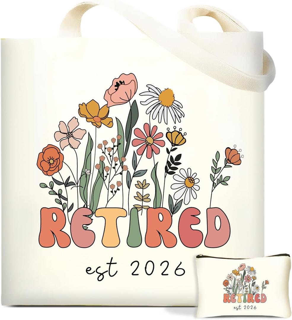 DHQH Retirement Gifts for Women 2026, Retirement Canvas Tote Bag with Handles, Retired Gifts Farewell Gift Ideas for Retirees Coworker Teachers Friends Mom