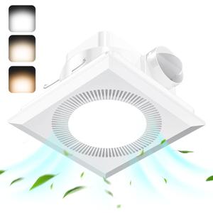 Hon&Guan Bathroom Exhaust Fan with Light, Quiet Square Bathroom Vent Fan with Adjustable LED Light 3000K/4500K/6500K, 110 CFM, 1.0 Sones, Exhaust Fan with Light for Home Bath Hotel