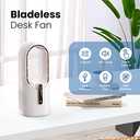 Desk Fan Bladeless, 11.8 Inch Office Fan Small, Quiet, 3 Speed Adjustment, Touch Control, Easy to Clean, Desk Fans Small Quiet, Ideal for Office, Living Room, Bedroom (White/Gold)