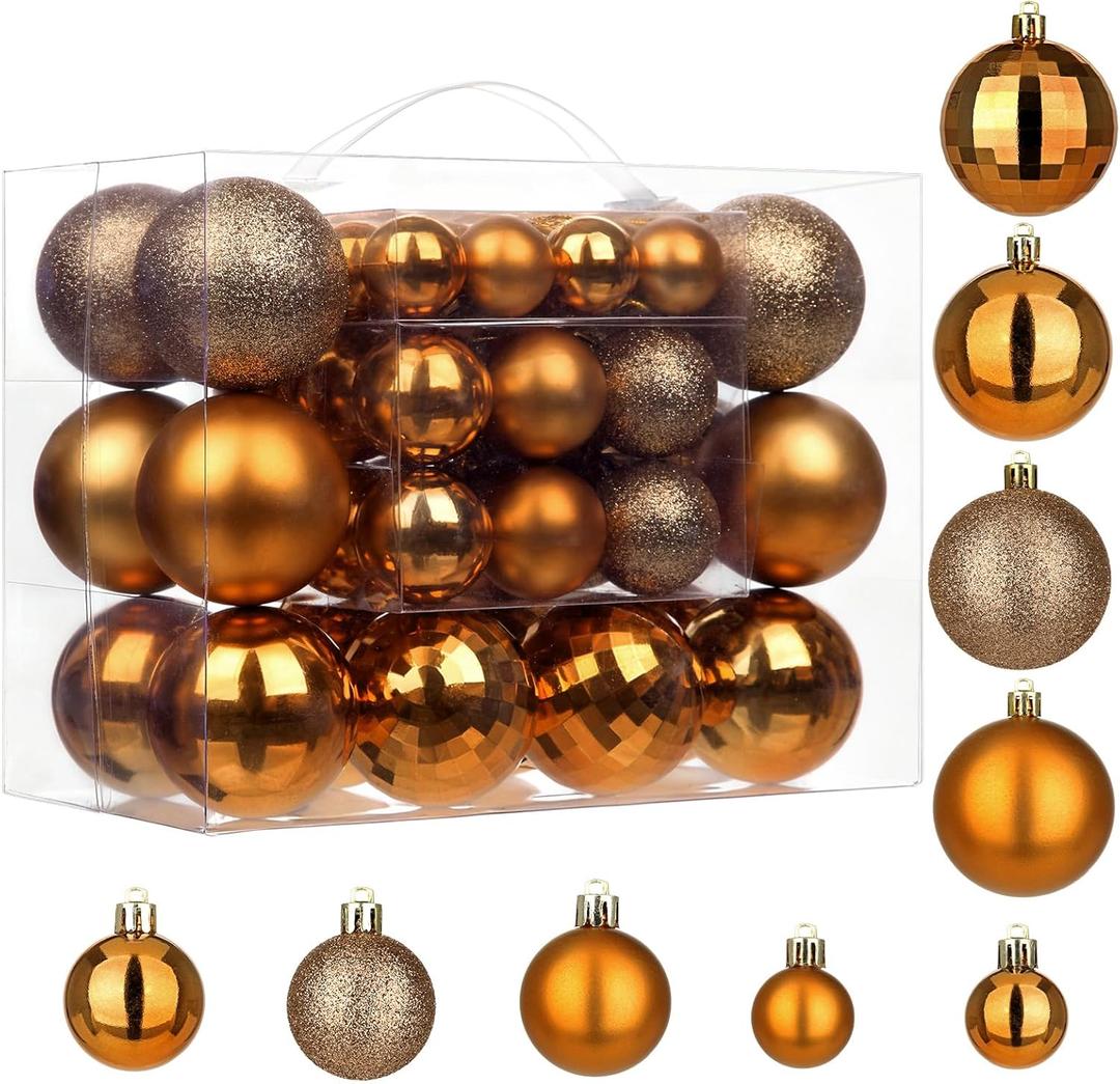 50pcs Copper Orange Christmas Ball Ornaments Small Shatterproof Christmas Tree Decorations Orange Ornaments Balls with Hanging Loop for Fall Halloween Xmas Wedding Holiday Party Wreath Home Decor