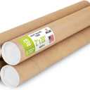 2" x 20" Reinforced Kraft Paper Mailing Tube, Pack of 4 Tubes with 8 Caps – Secure USPS Approved Poster Tube – Made in USA Cardboard Tube for Shipping and Storing Posters, Prints, Artwork