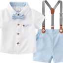 Baby Boys Gentleman Shorts Sets, Infant Outfits Suits, Shirt+Shorts+Bow Tie+Suspenders, 5-6 Y