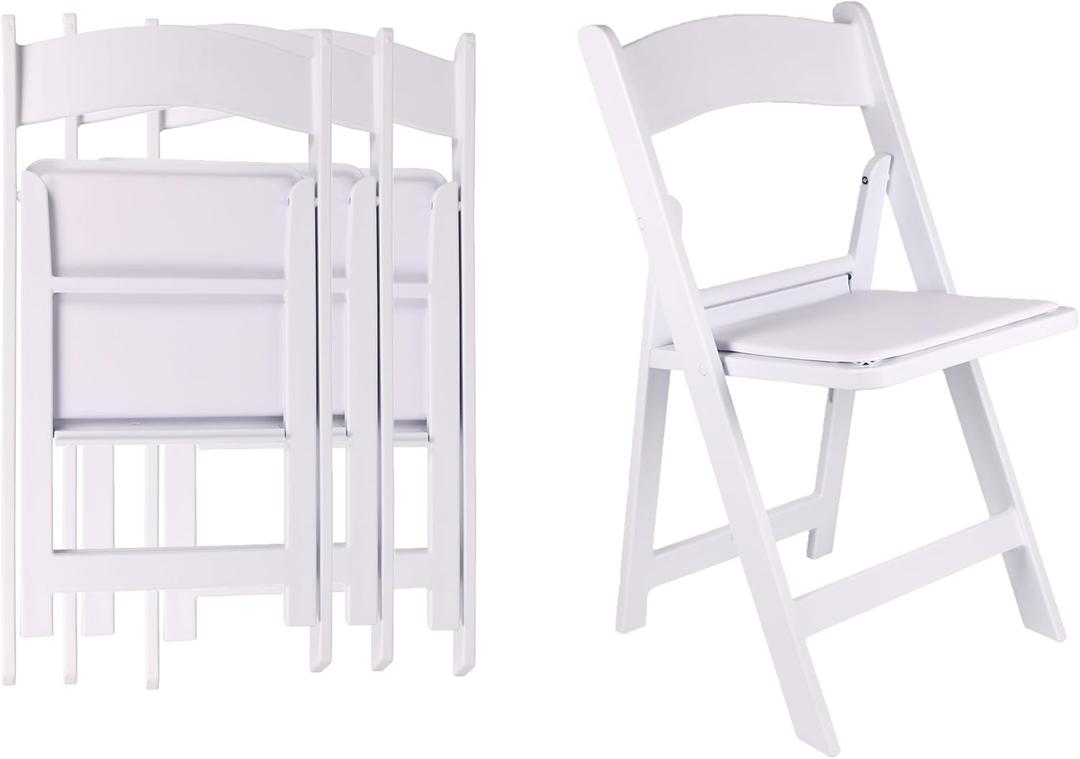 BTEXPERT White Resin Folding Event Chairs - Set of 4, 1000 lb Weight Capacity, Padded Seats, Stackable, Lightweight & Durable Indoor/Outdoor for Home Dining Party Wedding Picnic Camping Church