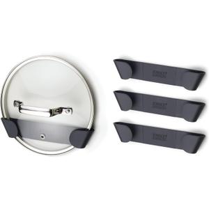 Joseph Joseph Cupboard Store - Set of 4 Pot and Pan Lid Holders Self Adhesive Wall Mount Storage Organizer, Suitable for Lids Up to 9 in , 3M VHB Tape Included, Gray (4 count (pack of 1))