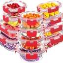 VERONES 12 Packs Glass Food Storage Containers Set, Airtight Glass Lunch Containers, Glass Meal Prep Containers with Lids, Exclusive of BPA, for Microwave, Oven, Freezer & Dishwasher Friendly, Red