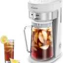 Iced Tea Maker, Brewing System with 2.5-quart Glass Pitcher, sliding strength selector, Stainless Steel Decoration, Reusable Filterwhite