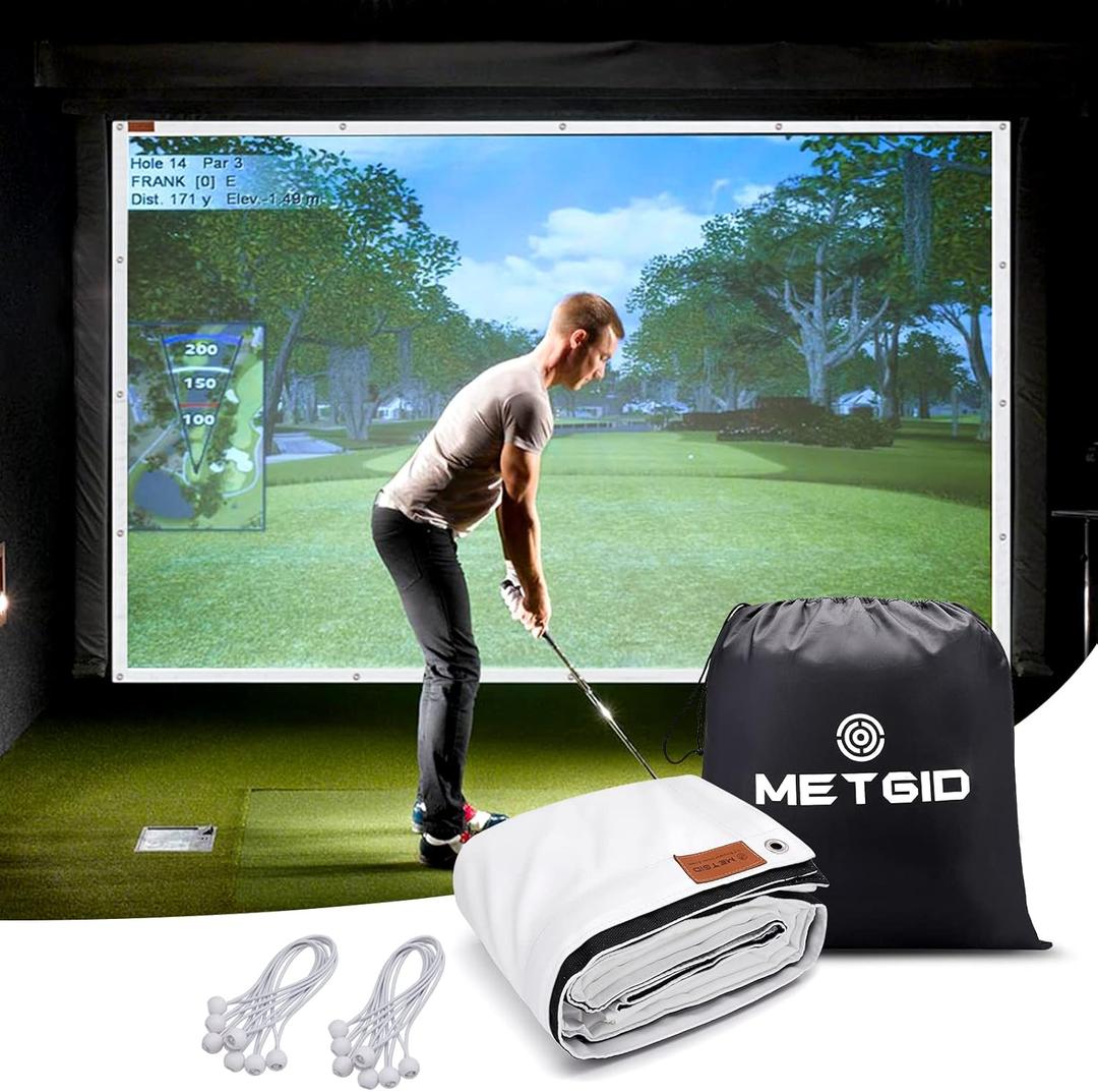 Golf Simulator Impact Screen Display Projection Screen for Golf Training, 20pcs Ball Bungee Cords, Indoor Super Clear Golf Impact Screen, (118*118) inches(9.8 x 9.8 ft), White