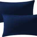 DEZENE Couch Pillow Cases 12x20 Navy: 2 Pack Cozy Soft Velvet Rectangular Throw Pillow Covers for Farmhouse Home Decor