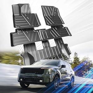 SSESS Car Floor Mats for Kia Sorento 6/7 Seats 2021-2024 2025(Not Fit for Hybrid & PHEV)Accessories,TPE All Weather Protection Floor Mats,Custom Fit 3 Rows Car Floor Liners Set,Heavy Duty Accessories