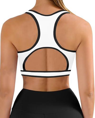 XUNYU Sports Bras for Women Open Back Workout Tops Built in Bra High Neck Longline Crop Tank Racerback Support Yoga Top Medium