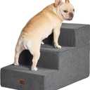 EHEYCIGA Dog Stairs for Small Dogs 16.5" H, 3-Step Extra Wide Dog Steps for Couch Sofa and Chair, Pet Steps for Medium Cats, Non-Slip Balanced Pet Ramp Indoor, Grey