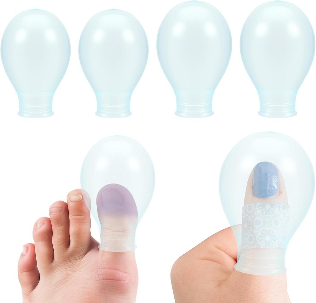 4Pcs Waterproof Toe Cover & Finger Protectors Durable Shower Sleeves Reusable Silicone Nail Protector for Finger Cracking for Swimming Bathing Pedicures Nail Care Comfort-Fit Sleeves (2 Large 2 Small)