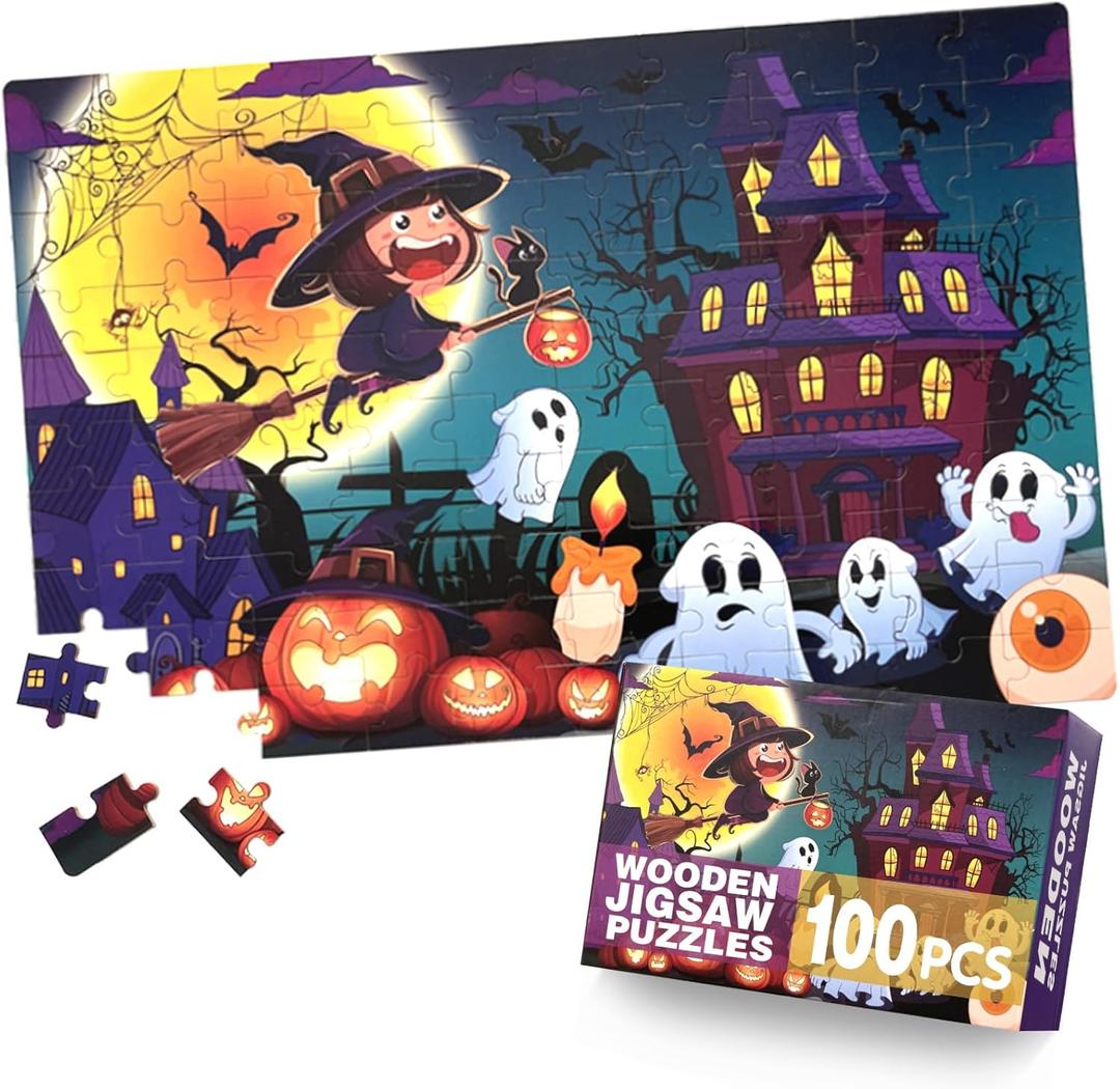 100 Piece Halloween Puzzles for Kids Ages 4-6 6-8, Halloween Holiday Jigsaw Puzzles Preschool Educational Toys Gifts for Children Boys Girls 4 5 6 7 8 Years Old