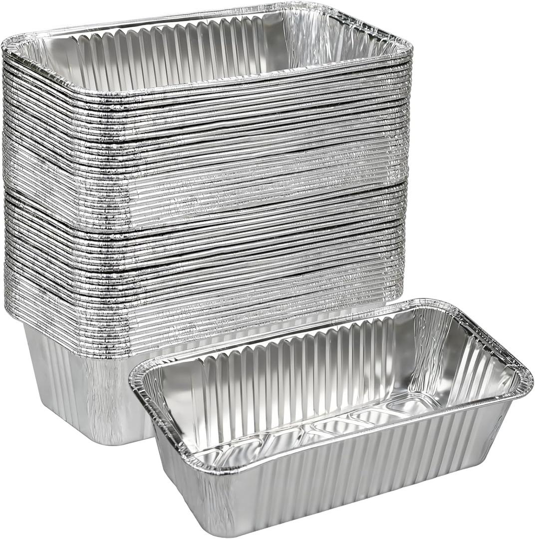 2 LB Disposable Aluminum Foil Loaf Pans, 50 Pack - 8.5"x4.5"x2.5" Heavy Duty Aluminum Foil Bread Tins for Perfect Banana Bread, Cakes & Meatloaf,Non-Stick, Even Baking, Easy Release