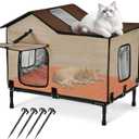 Heated Cat House for Outside in Winter, Weatherproof & Insulated Large Cat Shelter with Heated Cat Bed and 2 Safe Escape Doors for Multiple Stray/Feral Cats(Wood-Grain, 27.6"x19.3"x21.3")
