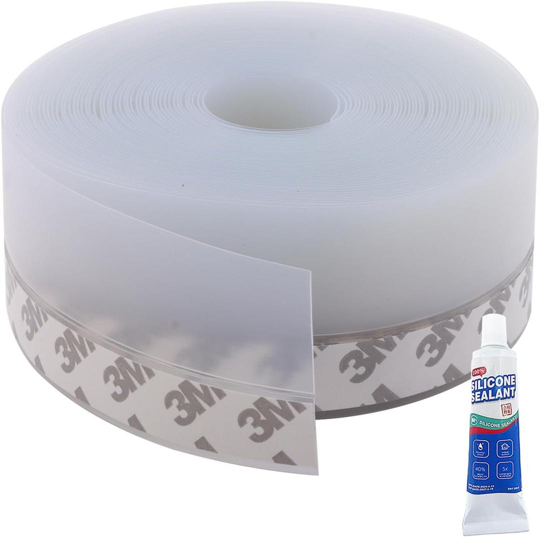 Weather Stripping Door Seal, 32 FT Door Draft Stopper Adhesive Silicone Seal Strips Ideal for Doors, Windows, Shower Glass (45mm) (Lucent)