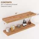 Floating Shelves for Wall Decor, 8" Deep Rustic Solid Elm Wood Floating Shelves Wall Mounted, Wall Shelves with Invisible Bracket for Living Room Bathroom Bedroom Kitchen, 30 Inch Set of 2, Natural
