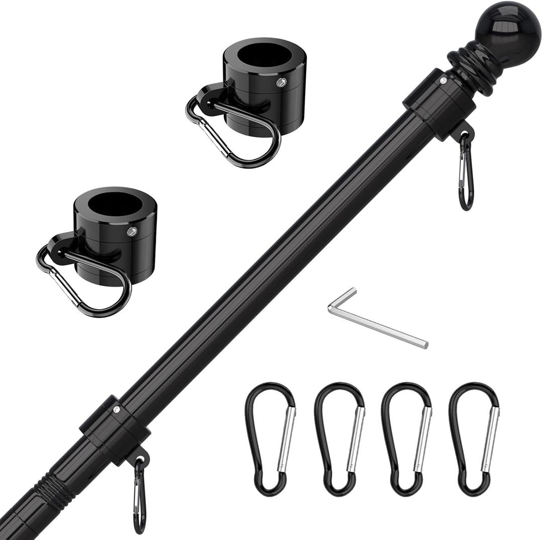 Upgraded 5 FT Tangle Free Flag Pole - Thickened Stainless Steel, for Residential, House, RV, Truck, Boat, Yard (1 Pack, Black, Without Bracket and Flag)