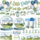 Golf Baby Shower Decorations, 194 PCs Tableware Supplies a Little Putter Is on the Way Decor Set with Napkins Plates Forks Cups Straws Backdrops Balloons Banner Tablecloths Cake Cupcake Topper