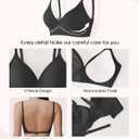 Women's Wireless Seamless T-Shirt Bra, Full Coverage V-Neck Ribbed Comfort, Smooth Back Support (Black, L)