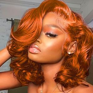350 Ginger Orange Short Bob Wig Body Wave 13x4 HD Transparent Lace Front 180% Density Glueless Wigs Human Hair with Baby Hair Wigs Human Hair for Women Ginger Orange Color 12 Inch