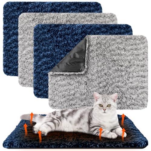 Drydiet 4 Pack Self Warming Cat Bed Indoor Self Heating Dog Cat Pad Washable 16 x 20 Inch Thermal Pet Kennel Pad Crate Bed Mat Reflect Body Heat for Outdoor
