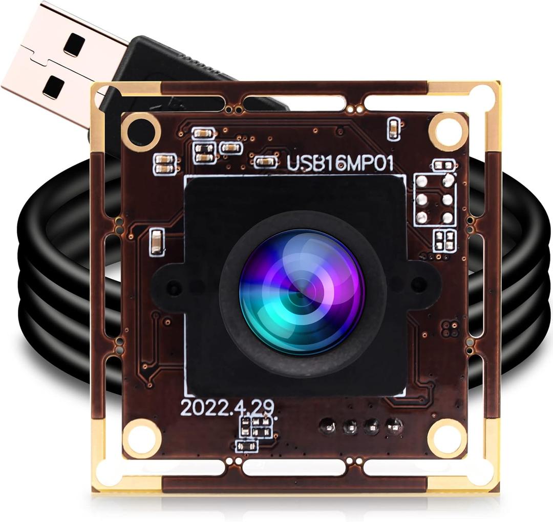 ELP 16 Megapixel USB Camera Module with 75degree No Distortion Lens 3496P 6K Embedded Webcam Board for Computer 16mp CMOS IMX298 USB2.0 Video Raspberry Pi Web PC Camera for 3D printer Bar/QR Code Scan