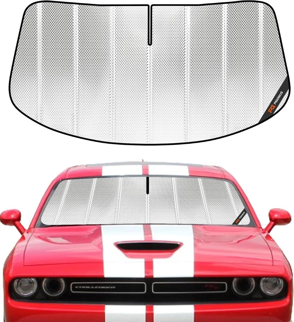 Windshield Sun Shade for Dodge Challenger 2015-2023. Full Coverage Rearview Mirror Shade for Ultimate Protection