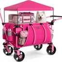 EVER ADVANCED Folding Push Wagon with Canopy, Portable Shopping Cart with Brakes, Collapsible Wagon Cart with All-Terrain Big Wheels for Camping, Beach, Sports