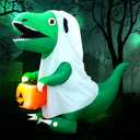 6 FT Halloween Inflatables Dinosaur Outdoor Decorations Ghost Dinosaur with Pumpkin Inflatables Decoration with Built in LEDs for Halloween Party Yard Lawn Garden Decor