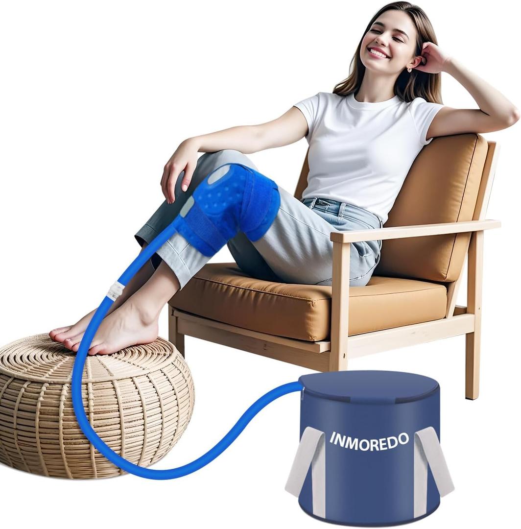 Inmoredo Cold Compression Machine for Knee, Portable Ice Therapy Machine with Quiet Pump and Compression Pad, Cooling System for Joint Support