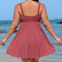 Charmo Women Plus Size Swim Dress Scalloped Square Neck One Piece Swimsuit Tummy Control Bathing Suit Rushed Swim Suits 2026, Pink 3XL