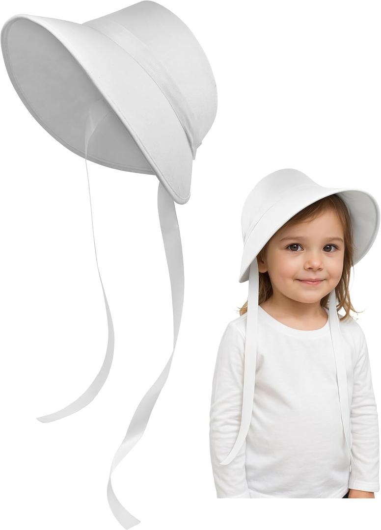 Nicky Bigs Novelties Child Pilgrim Bonnet Hat Colonial Handmaid Felt Hat for Girls Thanksgiving Halloween School Play Costume (White)