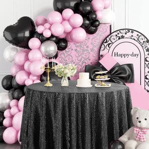 Pufogu 50" Round Black Sequin Tablecloth Glitter Black Table Cloths for Birthday Wedding Bridal Baby Shower Party Decorations