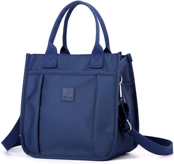 Small Tote Bag with Zipper Tote Bag for Women Nylon Satchel Hobo Bag Messenger Bag (Dark Blue)
