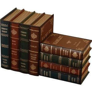2 Pack Decorative Book Boxes Wooden Antique Book Decorations Vintage Book Storage Box (Style B)