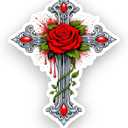 5 x Cross with A Red Rose Sticker 5 inch, Rose Decals for Cars, Waterproof Vinyl Decals for Trucks, Cars, Laptops, Tumblers or Any Smooth Surface