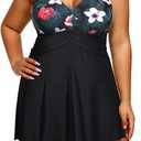 Holipick Plus Size Swim Dress Women - One Piece Swimsuit with Skirt V Neck Tummy Control Bathing Suit